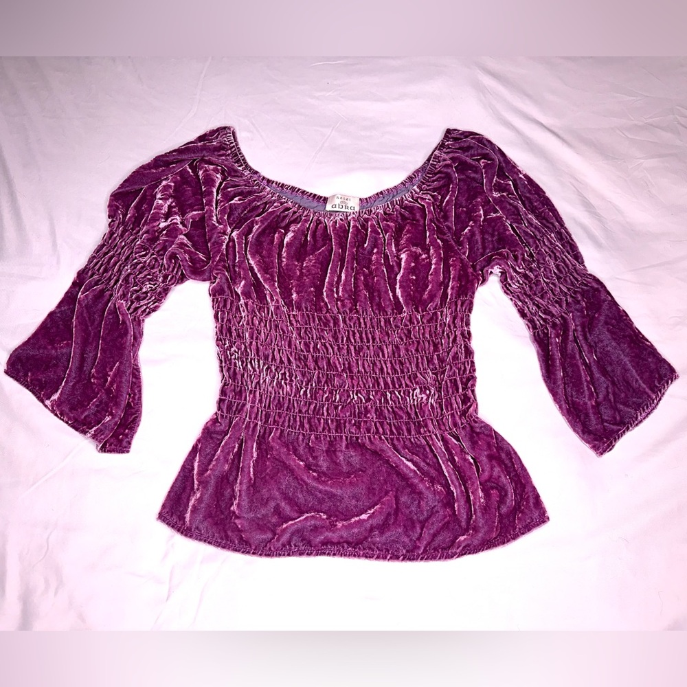 Elegant Crushed Velvet Off-Shoulder Blouse in Purple